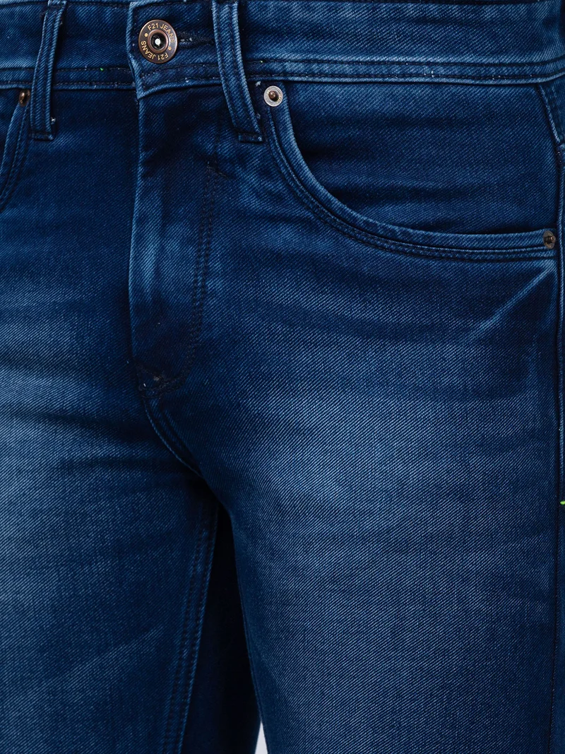 globus  Globus Men Dark Indigo Stretchable Mid-Rise Tapered Fit Jeans for Men | Best Price UAE